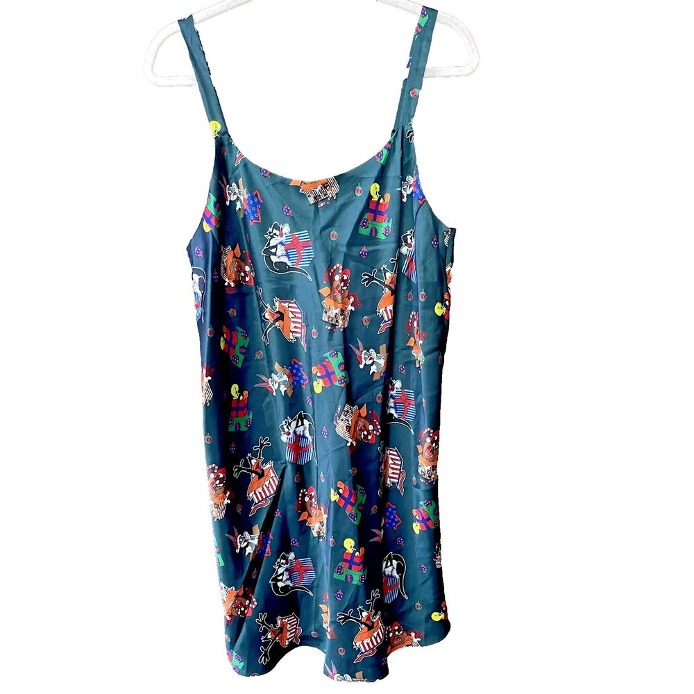 Looney Tunes Satin Nightgown 1X Vintage 90s Christmas Holiday Retro Kidcore
